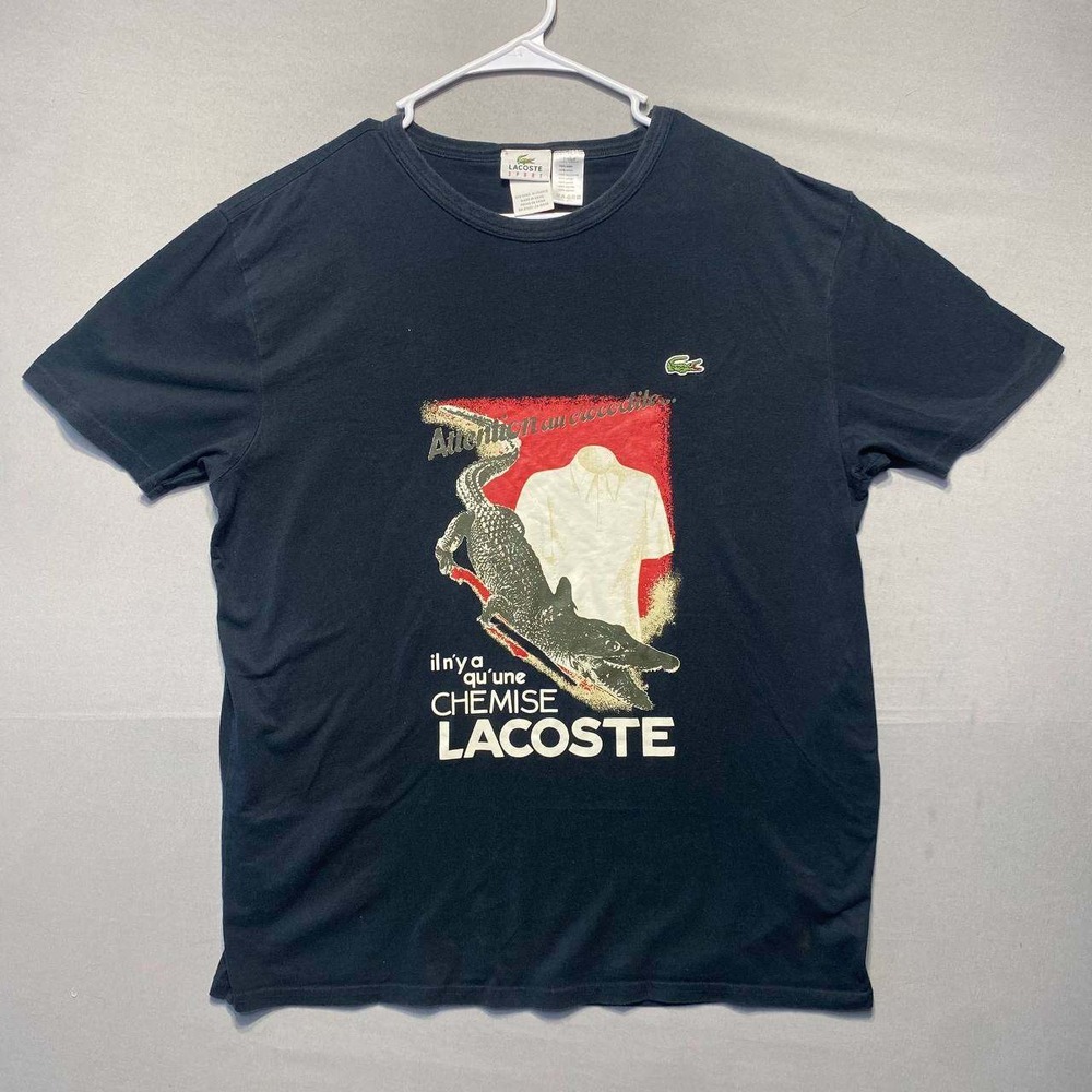 Lacoste Sport Graphic T Shirt Mens 5 L Navy Blue Crocodile French Print Tee